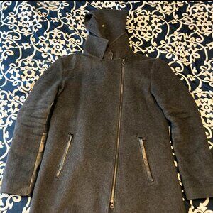 Intuition Paris Wool & Faux Leather Jacket with Removable Trim 40 (US 10) Women